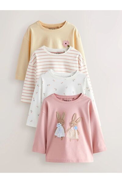 Next Baby Памучен комплект от 4 части с дълъг ръкав и розови зайчета