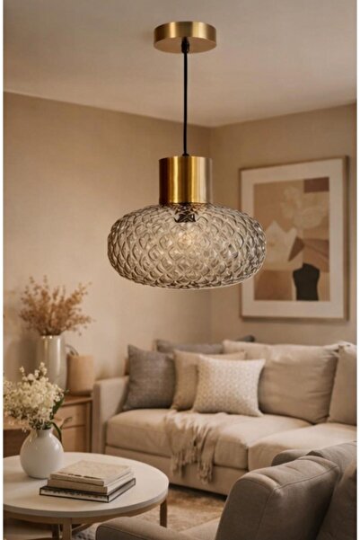 ecodesignline Liora Vintage Cam Sarkıt Avize Gold Eskitme Gövde Füme Desenli ...