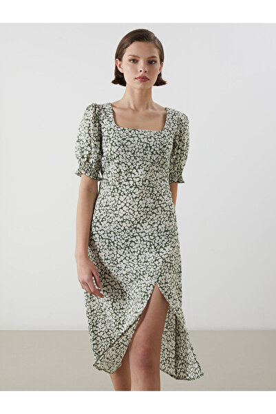 LC Waikiki Lcwaikiki Classic Green U-Neck Floral Dress with Nevavm Difference...