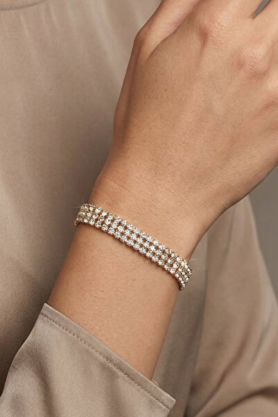 Valmont Accessories 16+2 cm Ayarlanabilir Taşlı Altın Sarısı Işıltılı 3 Sıra ...
