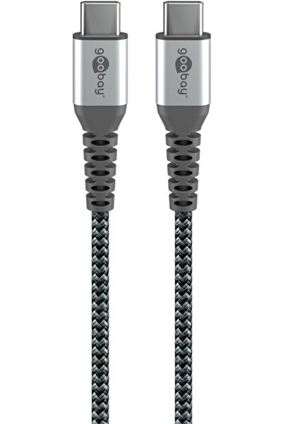goobay Καλώδιο USB τύπου C - USB τύπου C 2μ μέγ. 20V 3A 60W γκρι/ασημί υφασμά...