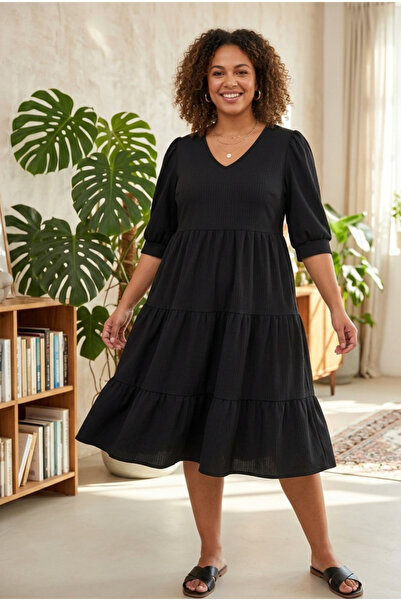 Umay moda 59 Siyah Bürümcük Kadın Elbise Şık & Spor