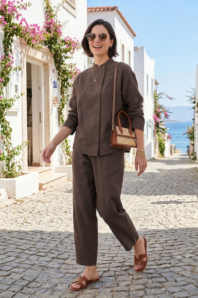 Lela Βαμβακερό κοστούμι με διπλό στήθος και κουμπιά TAKIM 6928978