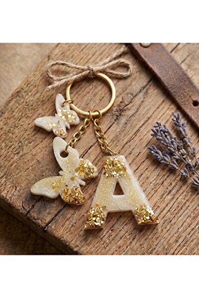 Nadisse Kişiye Özel Tasarım Harf Anahtarlık - Gold Detaylı & Figürlü Hediyelik