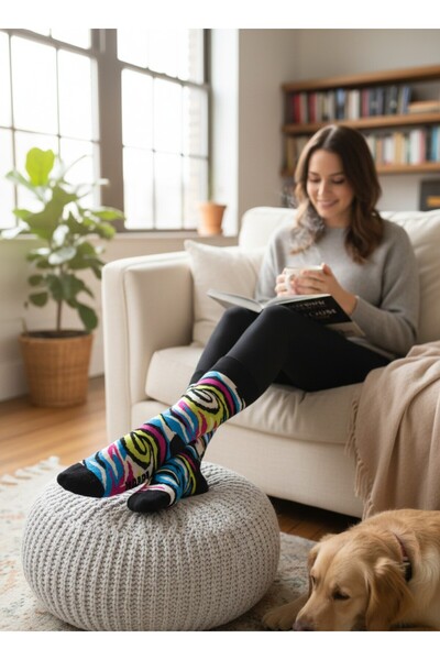 Dark Velvet Black Multicolor Abstract Patterned Unisex Socks