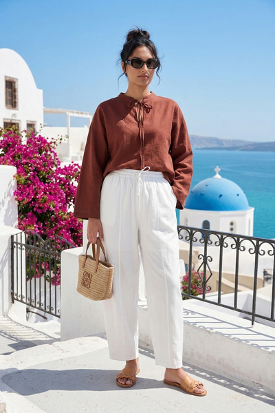 Lela Ψηλόμεσο παντελόνι με δεμένο λάστιχο στο τελείωμα, άνετο παντελόνι 6923905