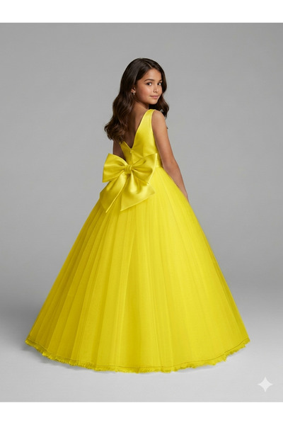 PRİNCESS Girl's Yellow Princess Dress,Girl's Graduation Dress