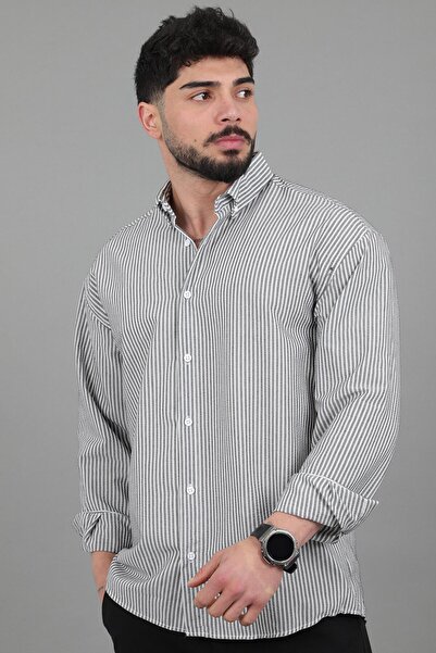 Stilkombin İnce Çizgili Oversize Yazlık Uzun Kol Gömlek MRS 218_40415