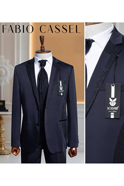 FABIO CASSEL Erkek Slim Fit Damatlık Takım Elbise – Düğün İçin Özel Tasarım