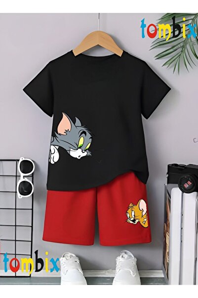 tombix Cat-Mouse Printed T-Shirt Shorts Summer Children's Set
