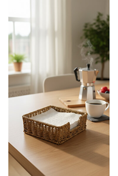 zezedesing Καλάθι για χαρτοπετσέτες με όψη ρατάν, πλεκτό στο χέρι, τετράγωνο,...