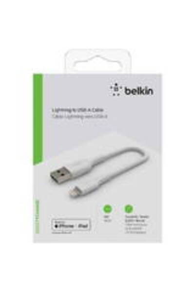 Belkin Кабел за данни Lightning 15см, PVC, бял, MFi сертифициран.