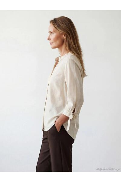 LC Waikiki Ριγέ γυναικείο πουκάμισο από μείγμα λινών (S6)