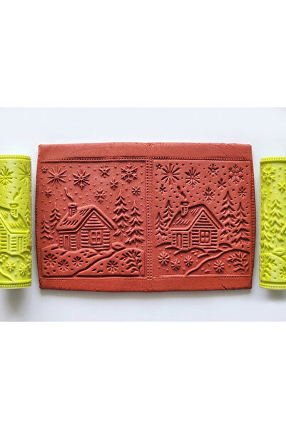 Atölye Dekupaj Model 186 -Kış Kulubesi Deboss & Emboss İkili Set - Polimer Ki...