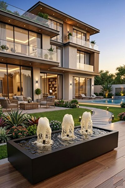 WATERSHUT 3 Fıskiyeli Modern Bahçe Şelalesi | Dekoratif Villa Bahçe Su Havuzu...