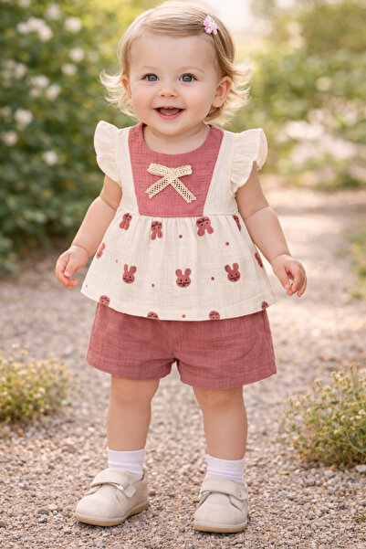 EYMİRGİYİM Organic Cotton Muslin Girls' Baby Shorts Dress