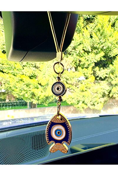 Azrua Επιχρυσωμένο Στολίδι Καθρέφτη Αυτοκινήτου σε Σχήμα Ψαριού σε Μπλε Ναυτι...