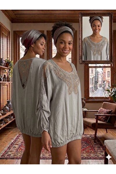 AYASOFYA OTANTIK Γυναικεία Ιταλική Μπλούζα από Μετάξι με Στρογγυλές Παγιέτες,...