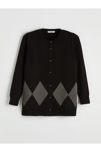 LC Waikiki Peak New Season Crew Neck Diamond Pattern Women's Knitwear Cardigan