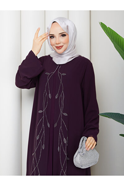 Modam Bella Rochie Abaya lungă din șifon, brodată cu pietre, mărime mare