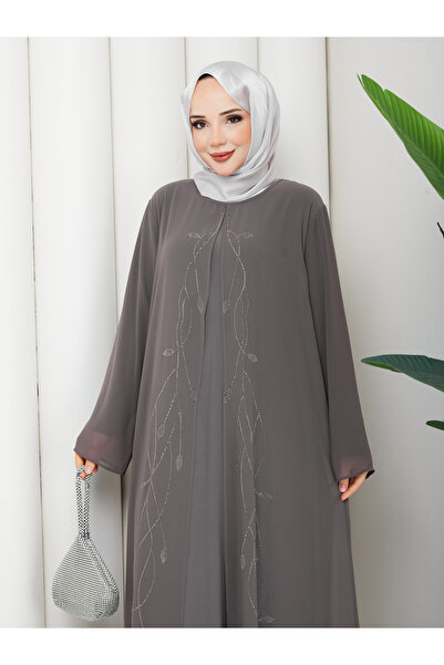 Modam Bella Rochie Abaya lungă din șifon, brodată cu pietre, mărime mare