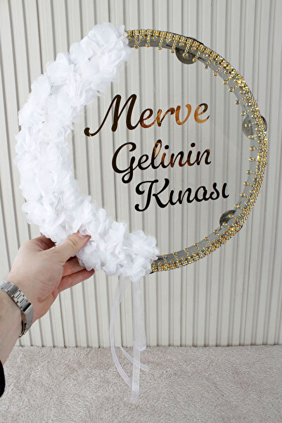 Mortex Beyaz Led'li Şeffaf Gelin Tefi 32 Cm 3d Çiçekli Taşlı Nedime Bride Kın...