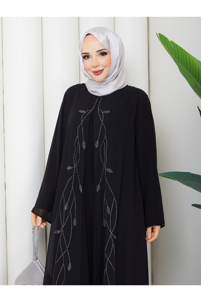 Modam Bella Rochie Abaya lungă din șifon, brodată cu pietre, mărime mare