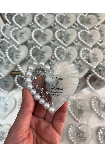 Nadisse Kişiye Özel İsimli İnci Detaylı Epoksi Magnet - Söz, Nişan, Nikah Hed...