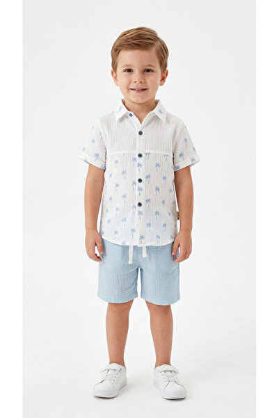 Mışıl Kids Σετ πουκάμισο και σορτς για αγόρια με σχέδιο φοίνικα