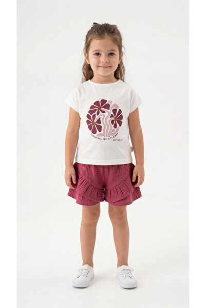 Mışıl Kids Flourish Like A Flower Kabartma Baskılı Kız Çocuk Tişört-Şort Takım