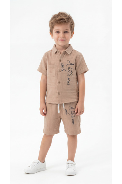 Mışıl Kids Σετ πουκάμισο και σορτς για αγόρια με στάμπα "A Little More Smile"...