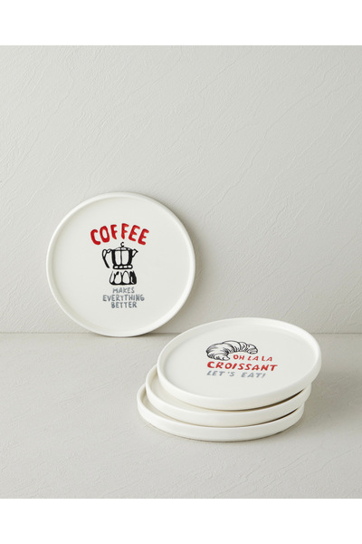 English Home Bistro Seramik 4'lü Pasta Seti 20 cm Kırmızı-Siyah