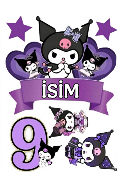 telaşe memuru İSİMLİ - 9 Yaş Kuromi Pasta Süsü - Pasta Resmi ve Pasta Baskısı...