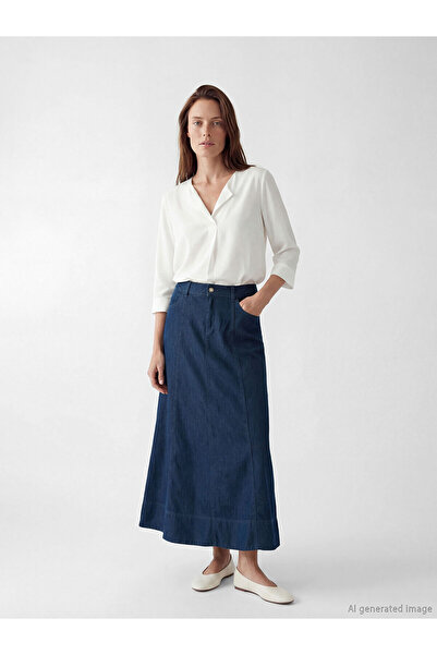 LC Waikiki NEVAVM Farkıyla LCW Grace Μαύρη τζιν φούστα σε γραμμή Α με ελαστικ...