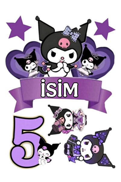 telaşe memuru İSİMLİ - 5 Yaş Kuromi Pasta Süsü - Pasta Resmi ve Pasta Baskısı...