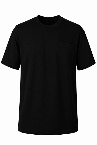 trender Tricou negru pentru bărbați, cu decolteu rotund și buzunare modelate ...
