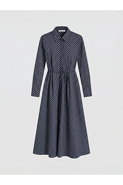 LC Waikiki Lcwaikiki Classic Plaid Belted Poplin Shirt Dress