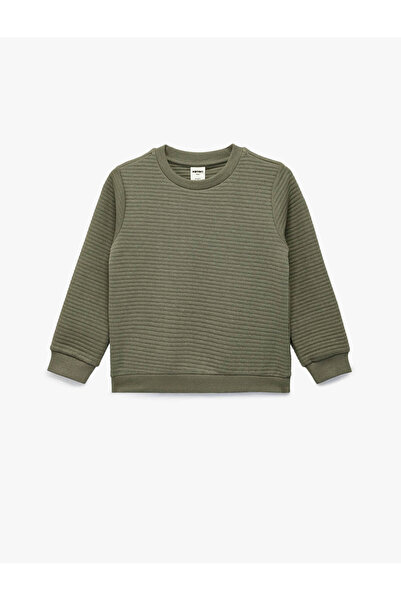 Koton Khakifarbenes Baby-Sweatshirt aus strukturierter Baumwolle mit Rundhals...