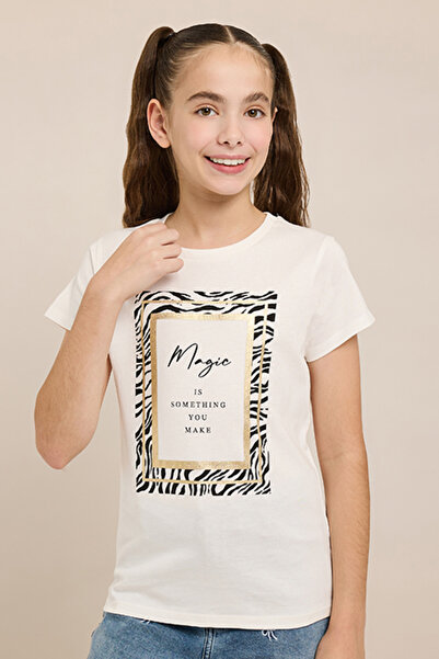 R&B Graphic Print T-Shirt with Crew Neck and Short Sleeves