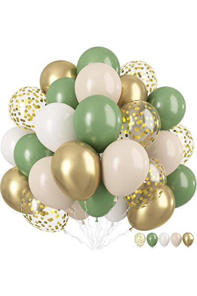 Isndare Σετ 35 μπαλονιών σε πράσινο φασκόμηλο και χρυσό, κομφετί, διακόσμηση ...