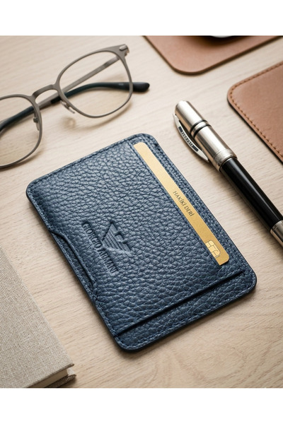 Doze Navy Blue Genuine Leather Card Holder