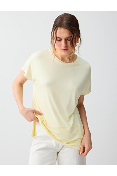 Jimmy Key Ανοιχτό κίτρινο πλεκτό τοπ με άνετη εφαρμογή, στρογγυλή λαιμόκοψη κ...