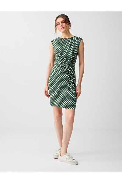 Jimmy Key Πράσινο πλεκτό μίνι φόρεμα με στρογγυλή λαιμόκοψη και γεωμετρικό σχ...