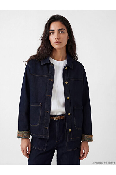 LC Waikiki Nevavm Farkıyla Natuvera Navy Blue Shirt Collar Women's Jean Jacke...