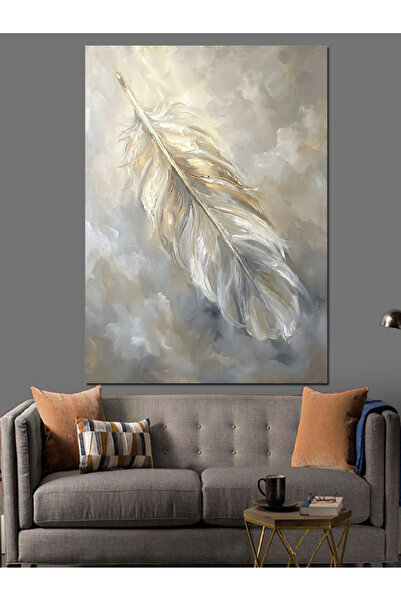 Artmeg Pânză decorativă cu design de pene albe cu textură moale - Tablou din ...