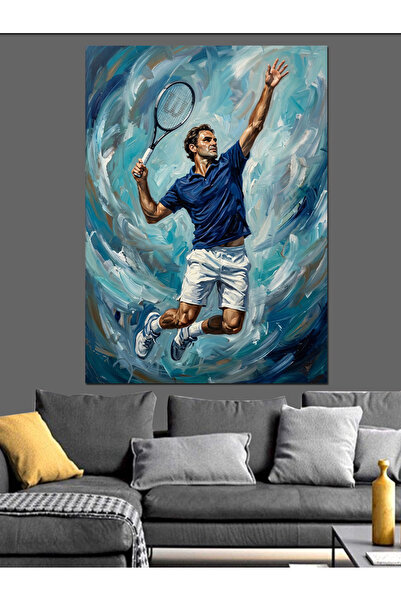 Artmeg Decorative Canvas - Mdf Wooden Tabletop - Tennis Player Serving the Ba...