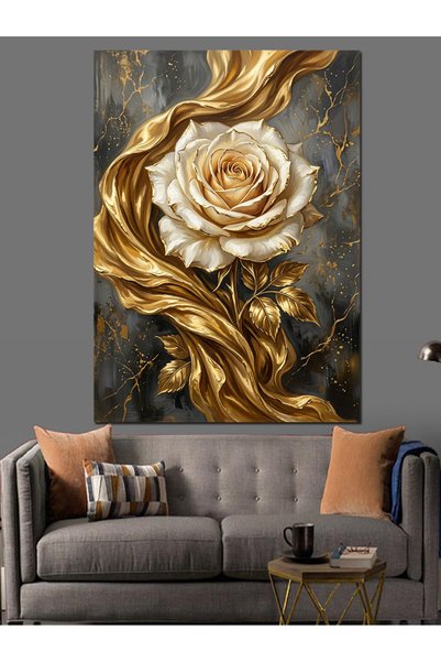Artmeg Pânză decorativă cu design elegant de trandafiri auriu - Tablou din le...