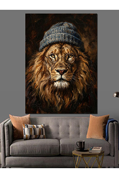 Artmeg Beret-Wearing and Charismatic Lion Portrait Decorative Canvas - Mdf Wo...