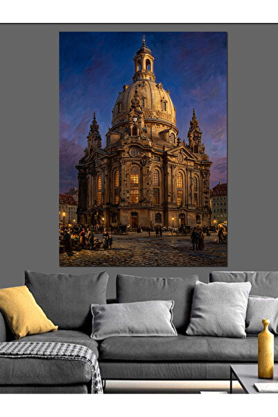 Artmeg Pânză decorativă cu biserică istorică sub lumina nopții - Masă din lem...