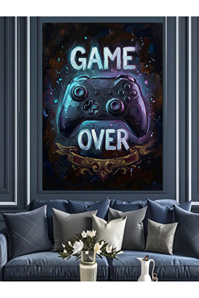 Tablo Mega Game Over Yazılı Neon Oyun Tabelası Dekoratif Kanvas - Mdf Ahşap T...